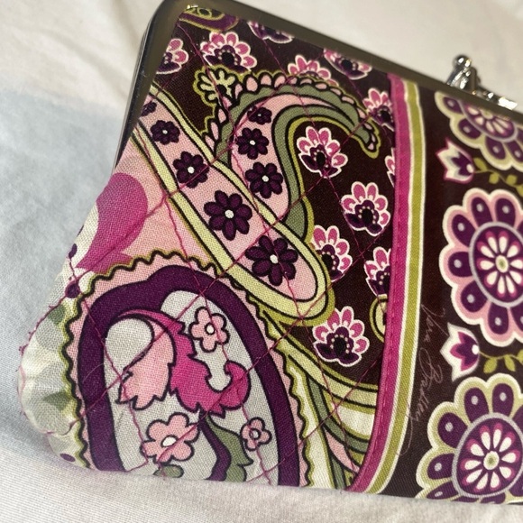Vera Bradley Snap Top Quilted Paisley Wallet Maroon Olive Green Pink - Picture 5 of 16